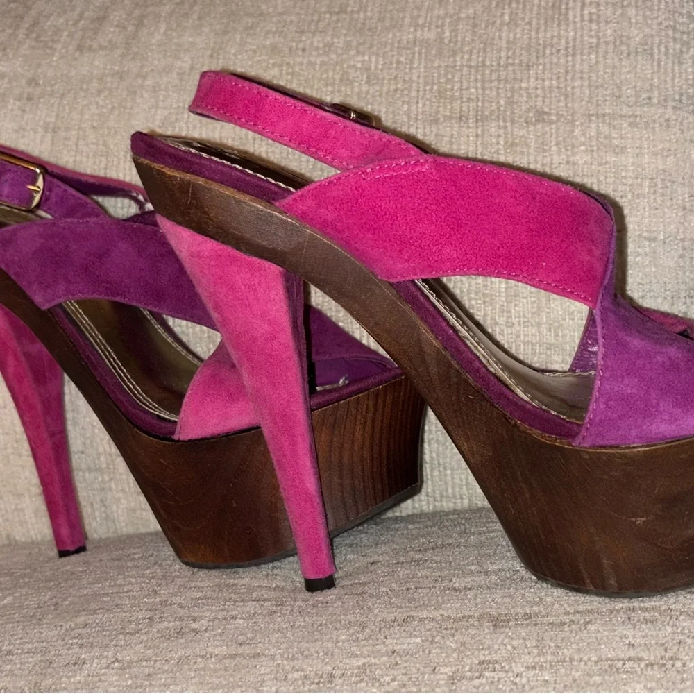 Bakers 6 Vintage Baja Platform Heels Pink Purple Suede Wood Platform Barbie Y2K